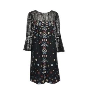 ANTHROPOLOGIE Akemi Kin Black Maud Embroidered Shift Dress Size 10